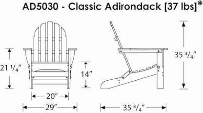 POLYWOOD AD5030TE Classic Folding Adirondack Chair, Height: 35.00" - Width: 29" - Depth: 35.00", Teak