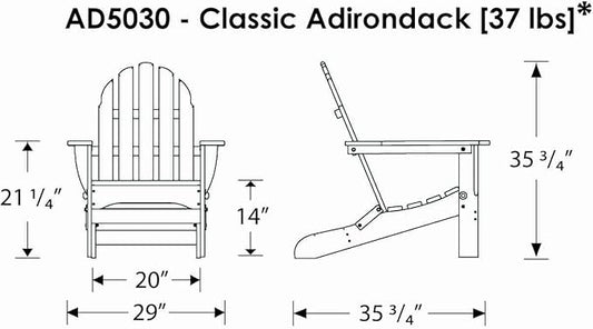 POLYWOOD AD5030TE Classic Folding Adirondack Chair, Height: 35.00" - Width: 29" - Depth: 35.00", Teak
