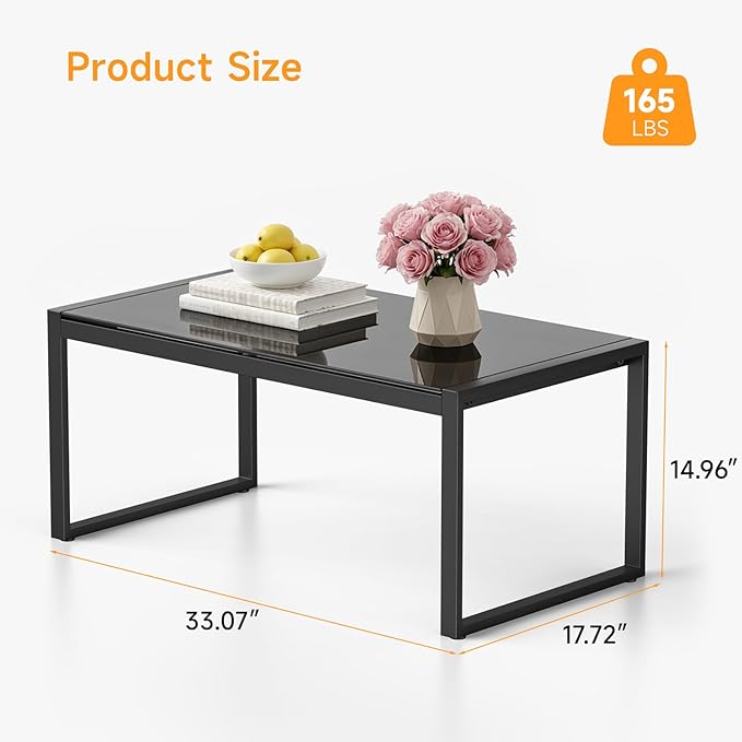 ONBRILL Rectangle Coffee Table with Tempered Glass Desktop - Photo 2