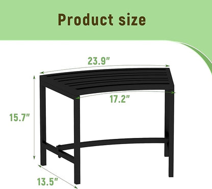 Metal Outdoor Curved Fire Pit Bench Set of 4, Fire Pit Seating Waterproof, Steel Backless Outside Tree Bench for Garden,Patio,Porch,Backyard,Heavy Duty Plant Holder, Style 1, Black
