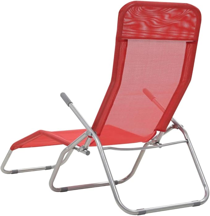 Red Folding Sunlounger 2-Pack, 24"x56" Textilene Chaise, Steel Frame, Adjustable, Beach Patio Garden Camping - Photo 5