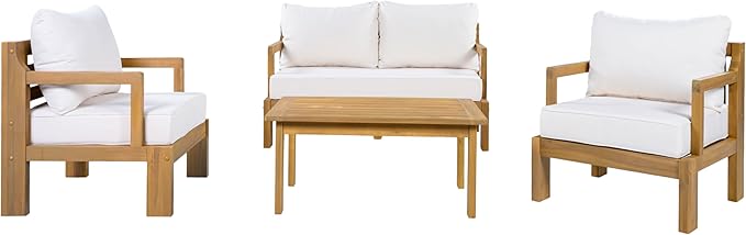 4 Piece Acacia Wood Patio Furniture Set with Coffee Table, Loveseat and 2 Chairs - Photo 5