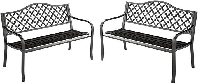MFSTUDIO Outdoor Metal Bench Set of 2, 50" Black Outdoor Metal Garden Bench, Cast Iron Frame Patio Furniture with E-Coating, Perfect for Porch and Yard