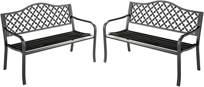 MFSTUDIO Outdoor Metal Bench Set of 2, 50" Black Outdoor Metal Garden Bench, Cast Iron Frame Patio Furniture with E-Coating, Perfect for Porch and Yard
