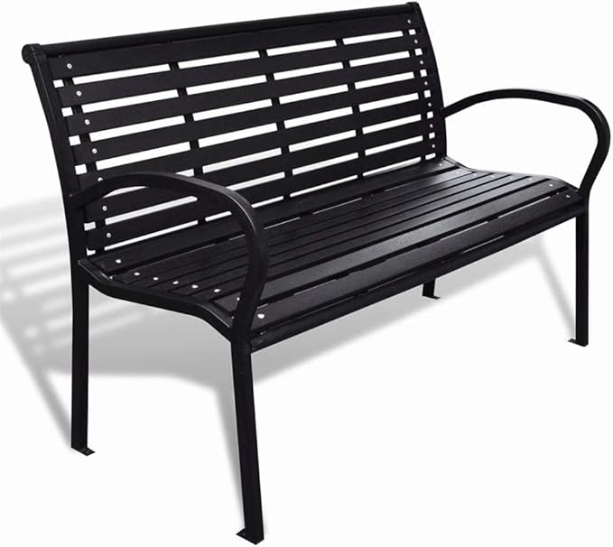 BLUECC Vintage Garden Bench with Steel Frame 3-Seater Outdoor Patio Furniture