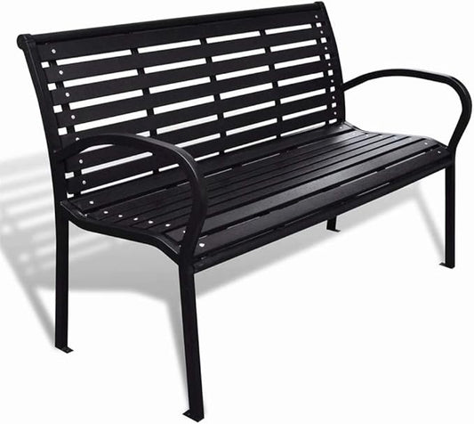 BLUECC Vintage Garden Bench with Steel Frame 3-Seater Outdoor Patio Furniture