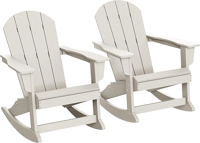 WestinTrends Malibu 2 Piece Set Outdoor/Patio Poly Adirondack Rocking Chairs (2 Seater), Sand