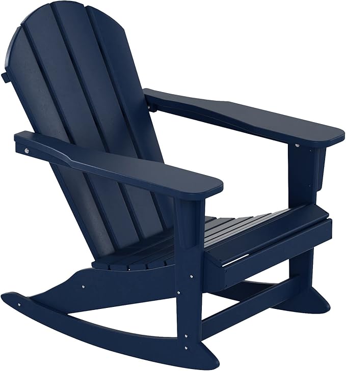 WO WESTIN OUTDOOR HDPE Laguna Outdoor Rocking Poly Adirondack Chair, Navy Blue