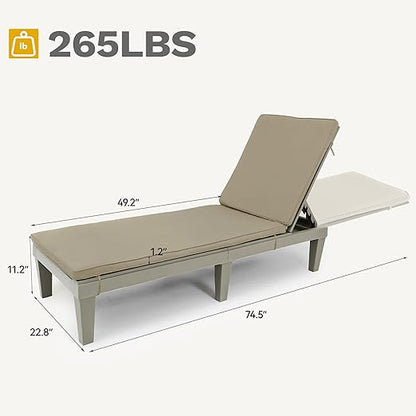DWVO Outdoor Chaise Lounge with Cushion, Patio Chaise Lounge Chair Set of 2 w/ 5-Level Backrest, Lounge Chair for Garden, Pool, Beach and Patio, Easy Assembly & Lightweight (Taupe)