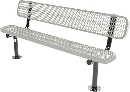 COATEDOUTDOORFURNITURE Coated Outdoor Furniture Heavy-Duty Outdoor Bench Thermoplastic Coated, Expanded Metal, Commercial-Grade Seating, Made in America (Surface with Back, 6 Ft, Textured Grey)