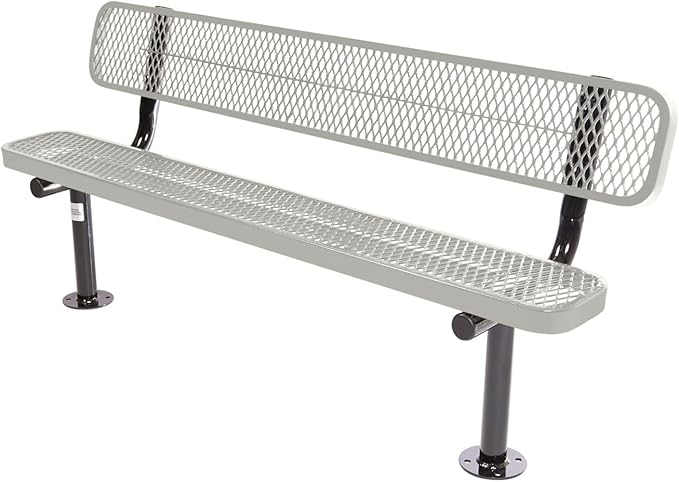 COATEDOUTDOORFURNITURE Coated Outdoor Furniture Heavy-Duty Outdoor Bench Thermoplastic Coated, Expanded Metal, Commercial-Grade Seating, Made in America (Surface with Back, 6 Ft, Grey)