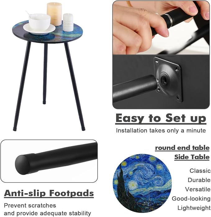 Outdoor Side Table Set of 2 Patio Side Tables for Outside Black End Tables Small Outdoor Table Round Patio End Table - Photo 5
