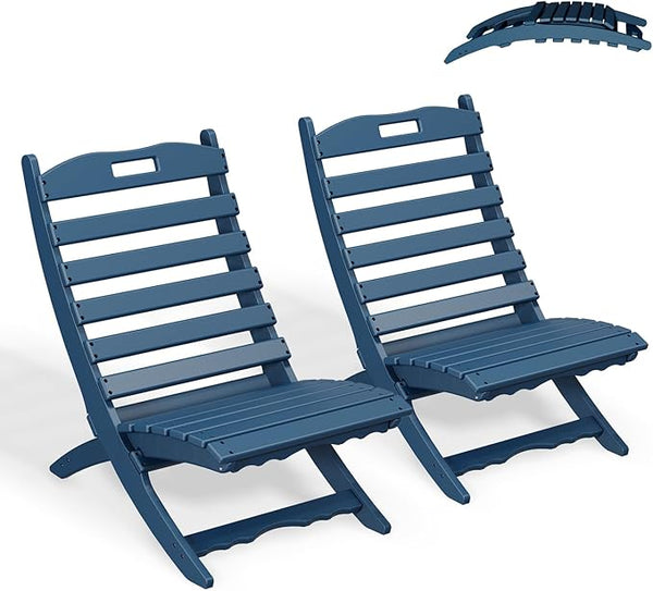 GREENVINES Folding Wave Chairs Set of 2 | Xavier | Portable Adirondack Chair | HDPE | All Weather | Blue - Photo 1