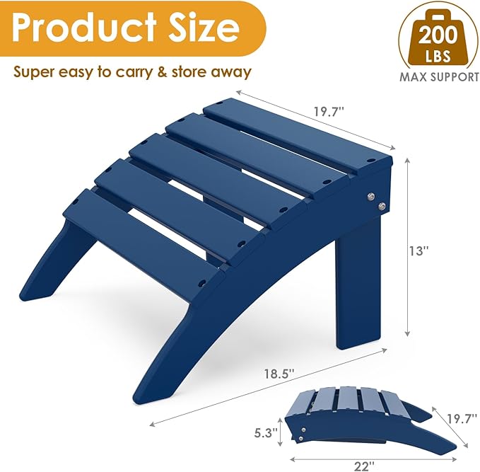 IVY&LANE Outdoor Adirondack Ottoman | Folding | HDPE | Blue | All Weather - Photo 3