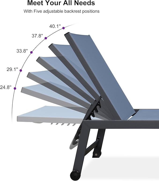 PURPLE LEAF 6-Piece Outdoor Chaise Lounge Oversized Pool Lounge Chairs with Easy-to-Move Wheels and Adjustable Backrest - Photo 4