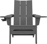 SERWALL Modern Folding Adirondack Chair Set 4, Outdoor, Relaxing, Grey, Polyethylene, Wood Finish, Arm Rest, Cup Holders - Photo 10