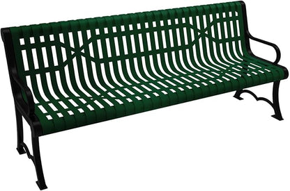 COATEDOUTDOORFURNITURE Coated Outdoor Furniture Heavy-Duty Outdoor Bench Thermoplastic Coated, Slated Steel, Commercial-Grade Garden Bench, Made in America (Portable with Back, 6 Ft, Green)