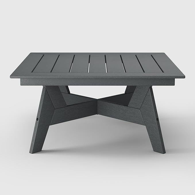 WestinTrends Avalon Modern Low Outdoor Patio Square HDPE Coffee Table, Gray - Photo 6