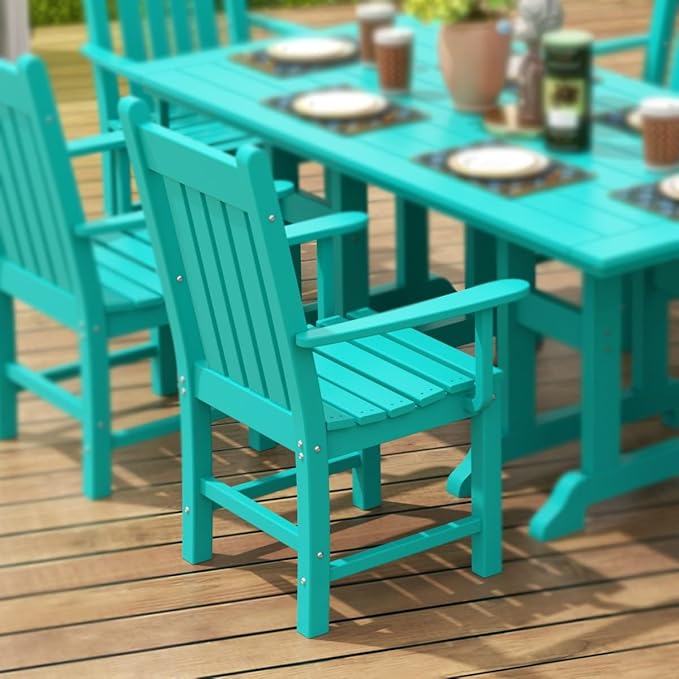 WestinTrends Malibu Classic Outdoor Dining Adirondack Chairs with Arms, All Weather Poly Lumber for Patio Restaurant Bistro Chairs Support 350 LBS, Arched Backrest and Curved Seat, Turquoise