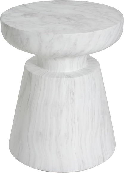 Christopher Knight Home Jayme 15"Indoor Outdoor Accent Side Table, Lightweight Concrete End Table, Travertine Round Tabletop, Easy Move, Decorative Garden Stool for Poolside Balcony Living Room, White