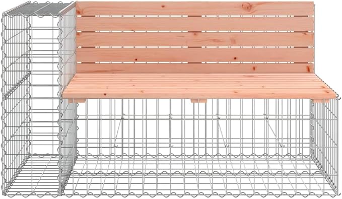Garden Bench with Gabion Basket Natural Brown Wood and Grey Steel for Outdoor Seating, Rustic Patio Furniture with Sturdy Douglas Fir Construction, 2-Person Comfort