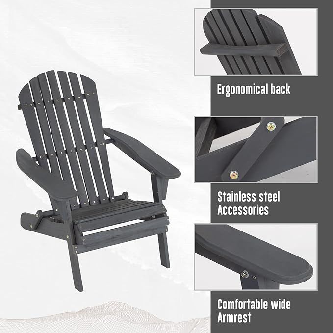 FDW Folding Adirondack Chair, All Weather Patio Chair Outdoor Fire Pit Chair for Patio Lawn Garden Backyard Deck Pool Beach