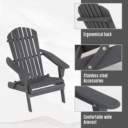 FDW Folding Adirondack Chair, All Weather Patio Chair Outdoor Fire Pit Chair for Patio Lawn Garden Backyard Deck Pool Beach