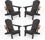 Folding Adirondack Chairs with Cup Holders, Set of 4 HDPE Plastic Outdoor Chairs, Weather Resistant, Real Wood Look - Photo 1
