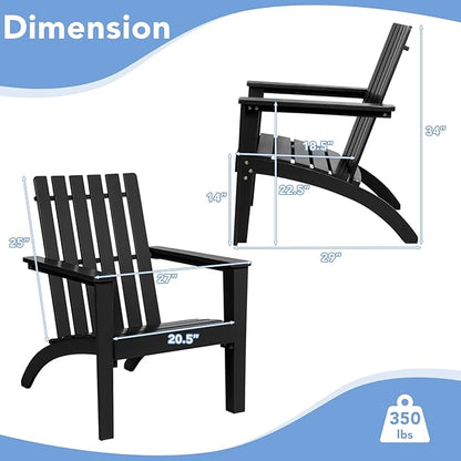 Giantex Adirondack Chair Acacia Wood Outdoor Chairs, 350 lbs Weight Capacity, Weather Resistant Campfire Chairs for Lawn Seating, Garden, Poolside, Balcony, Patio Adirondack Lounger, Black