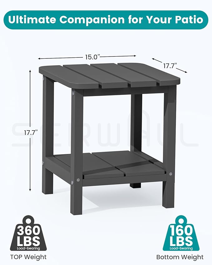 SERWALL Adirondack Table Set of 4, Outdoor Side Table- Gray