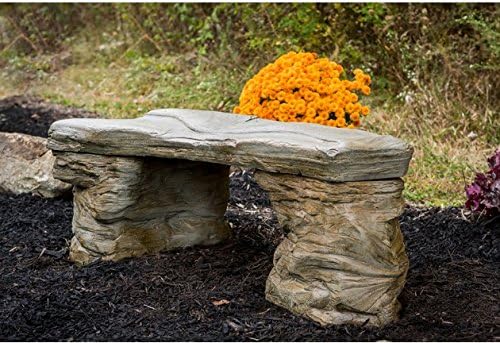 Cast Stone Petrified Rock Bench, Outdoor Garden Patio Bench 3 Piece Hand Sculpted Rustic Garden Bench Outdoor Decor