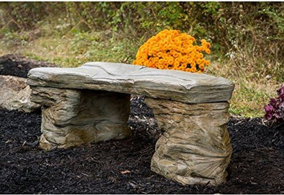 Cast Stone Petrified Rock Bench, Outdoor Garden Patio Bench 3 Piece Hand Sculpted Rustic Garden Bench Outdoor Decor