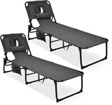 GYMAX Tanning Chair, Folding Lounger with Face/Arm Holes, Carry Handles & Side Pocket - Photo 1