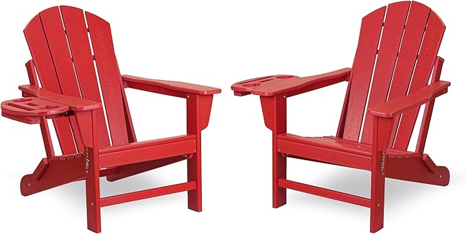 FOOWIN Folding Adirondack Chair Set of 2, HDPE Adirondack Chairs with Cup Holder - Photo 1