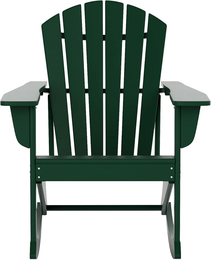 WO WESTIN OUTDOOR HDPE Altura Outdoor Rocking Poly Adirondack Chair, Dark Green
