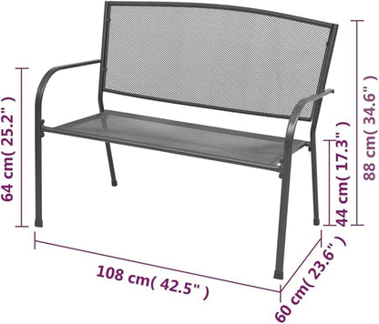 Garden Bench Anthracite E-Coated Powder-Coated Steel Medium Outdoor Seat with Modern Mesh Design for Patio Balcony Weather Resistant Durable