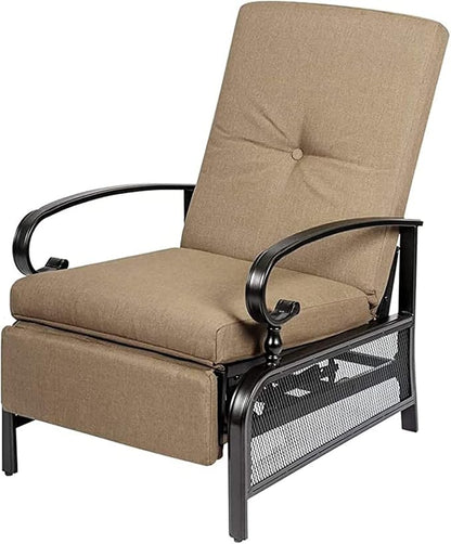 Incbruce Outdoor Lounge Chair Patio Furniture Adjustable Recliner with Retractable Steel Frame and Removable Thick Cushions - Brown