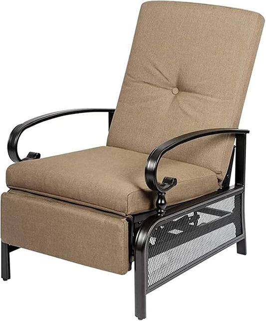 Incbruce Outdoor Lounge Chair Patio Furniture Adjustable Recliner with Retractable Steel Frame and Removable Thick Cushions - Brown