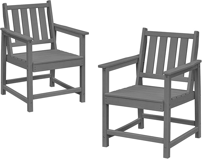 Patio Dining Chair Set of 2, HDPE Outdoor Dining Chair, Ergonomic HDPE Dining Chairs with Deep Seating - Photo 1