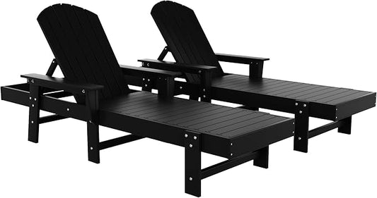 WestinTrends Dylan HDPE Outdoor Patio Poly Adirondack Reclining Chaise Lounge with Arms (Set of 2), Black