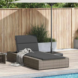 Single Grey PE Rattan Outdoor Chaise Lounge with 3-Position Adjustable Cushioned Backrest - Photo 2