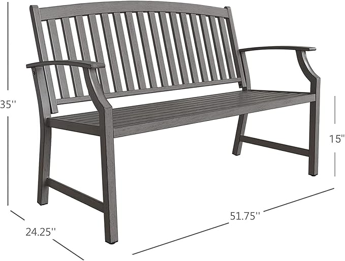 Grand patio 52" Farmhouse Outdoor Bench, Garden Benches with Rust Free Metal Powder Coated Frame and Aluminum Backrest - Photo 8