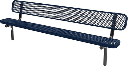 COATEDOUTDOORFURNITURE Coated Outdoor Furniture Heavy-Duty Outdoor Bench Thermoplastic Coated, Expanded Metal, Commercial-Grade Seating, Made in America (Inground with Back, 8 Ft, Textured Dark Blue)