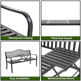 Metal Garden Bench with Pullout Middle Table Patio Seating Double Seat Steel Bench for Outdoor Patio Garden Backyard - Photo 5