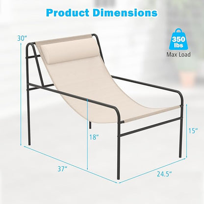 Tangkula Patio Sling Lounge Chair, Modern Sling Accent Chair w/Removable Headrest Pillow, Heavy-Duty Metal Frame, Breathable Seat Fabric, Leisure Chair for Indoor Outdoor, 350 lbs Max Load (2)
