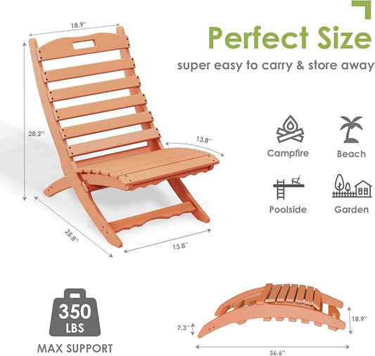 GREENVINES | Limited Edition | Apricot | Folding-Xavier-Chairs Set of 2 | Wave | Portable Adirondack-Chair | HDPE Plastic | All Weather Fire-Pit Chair | for Beach Outdoor Deck Poolside