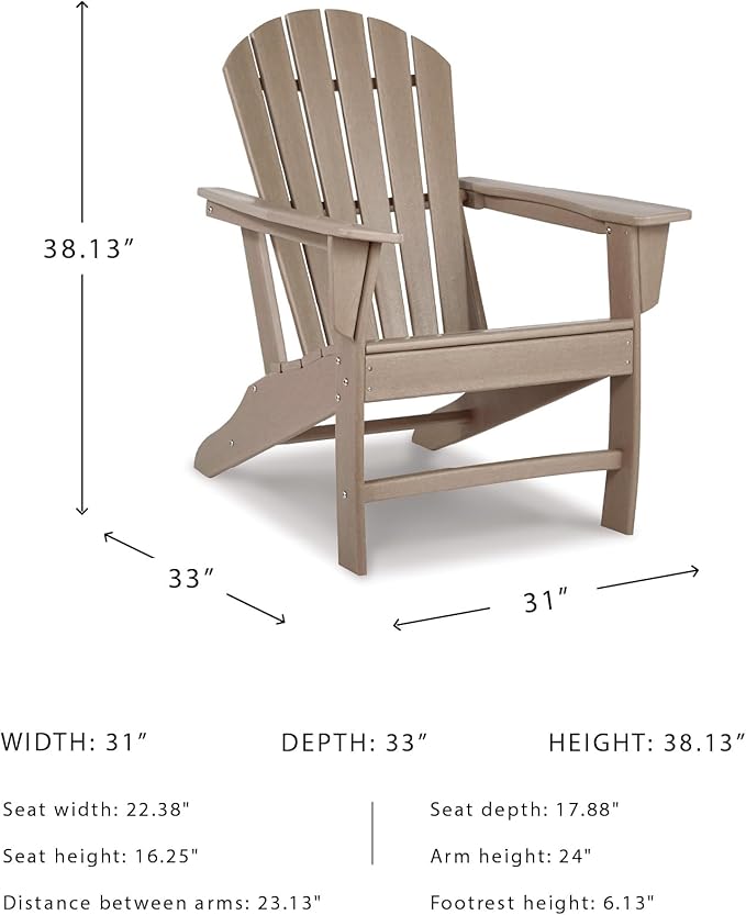 BOWERY HILL Adirondack Chair, 38.13" H x 31" W x 33" D, Hard Plastic, Grayish Brown Finish, Slatted Shell Back Design, Driftwood Style Outdoor Seating for Patio or Garden