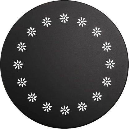 danpinera 2 Outdoor Side Tables with Flower Cut Outs, Weather Resistant Steel Patio Side Table, Small Round Outdoor End Table Metal Side Table for Patio Yard Balcony Garden Black, Set of 2