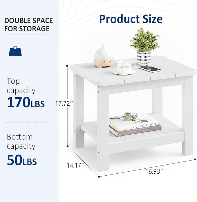 18" Outdoor Side Table, 2-Tier Patio Side Table, Weather Resistant, Easy Assembled - Photo 3