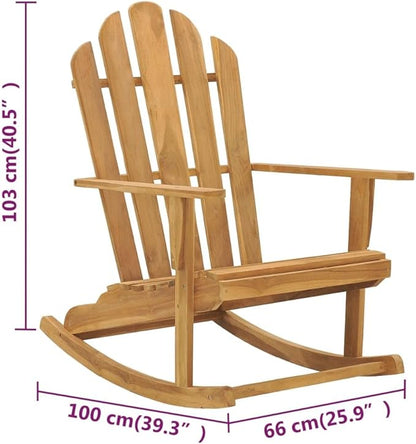 Set of 2 Adirondack Rocking Chairs, Solid Teak Wood Outdoor Rockers with Oiled Finish, Ergonomic Contoured Seat for Patio, Garden, and Balcony, Weather-Resistant Brown Furniture